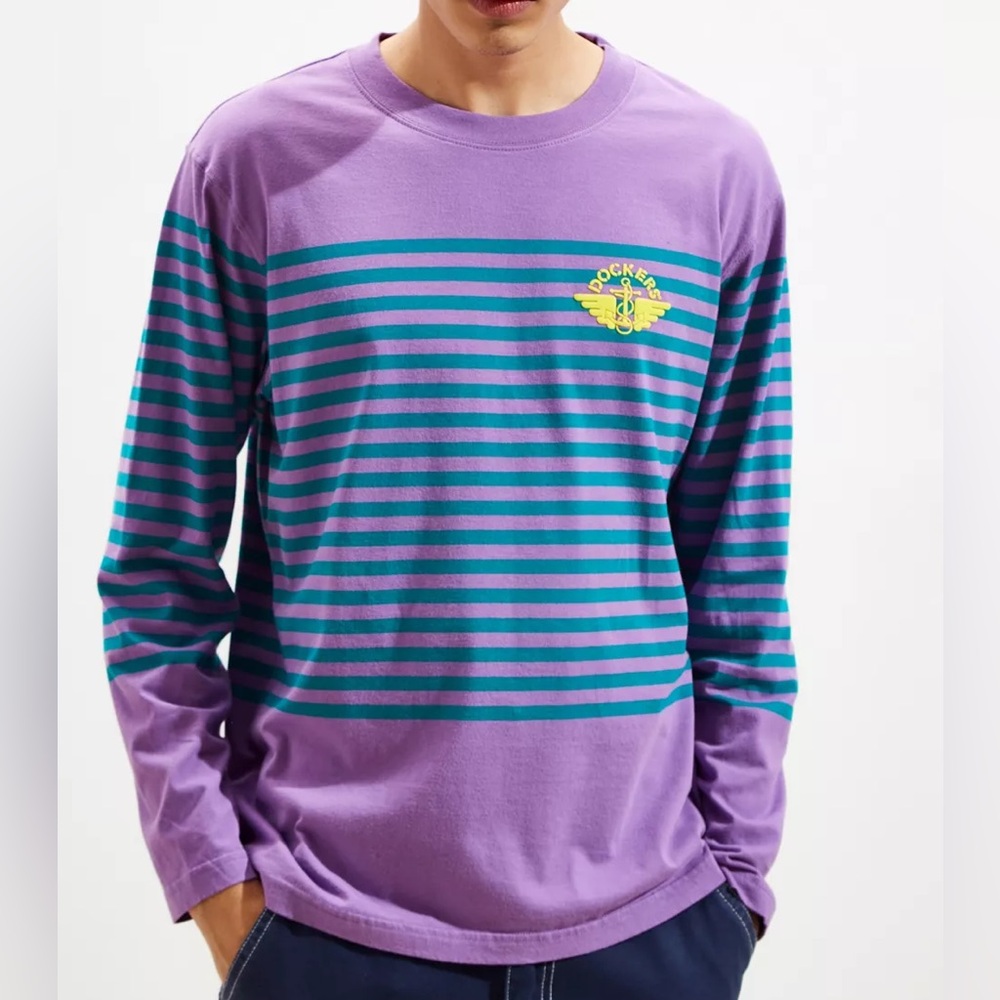 Dockers Logo Stripe Long Sleeve Tee - Size XL